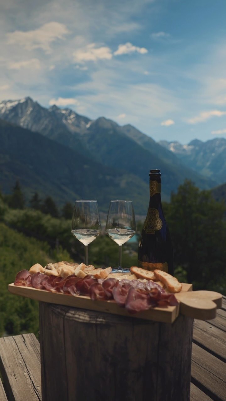 Degustazione con vista sulle montagne della Valle Camonica